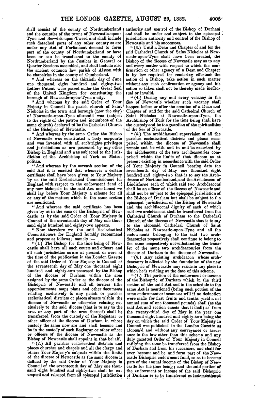 The London Gazette, August 29, 1882. 4005
