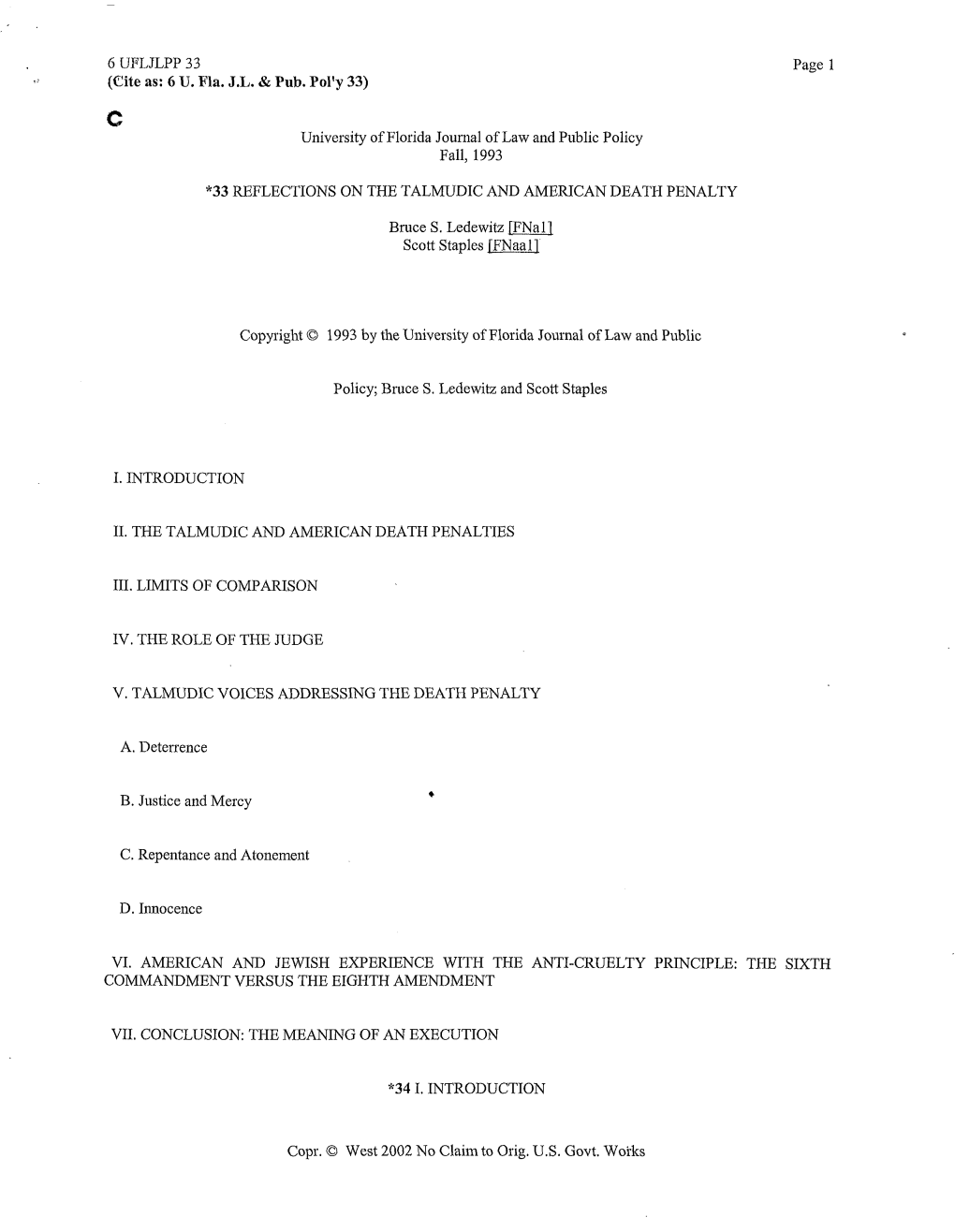 (Cite As: 6 U. Fla. JL & Pub. Pol'y 33) University of Florida Journal of Law and Public Policy Fall, 1