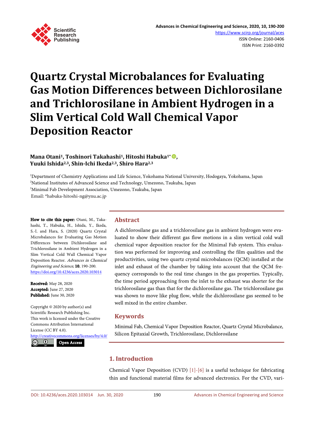 Quartz Crystal Microbalances for Evaluating Gas Motion Differences Between Dichlorosilane and Trichlorosilane in Ambient Hydrog