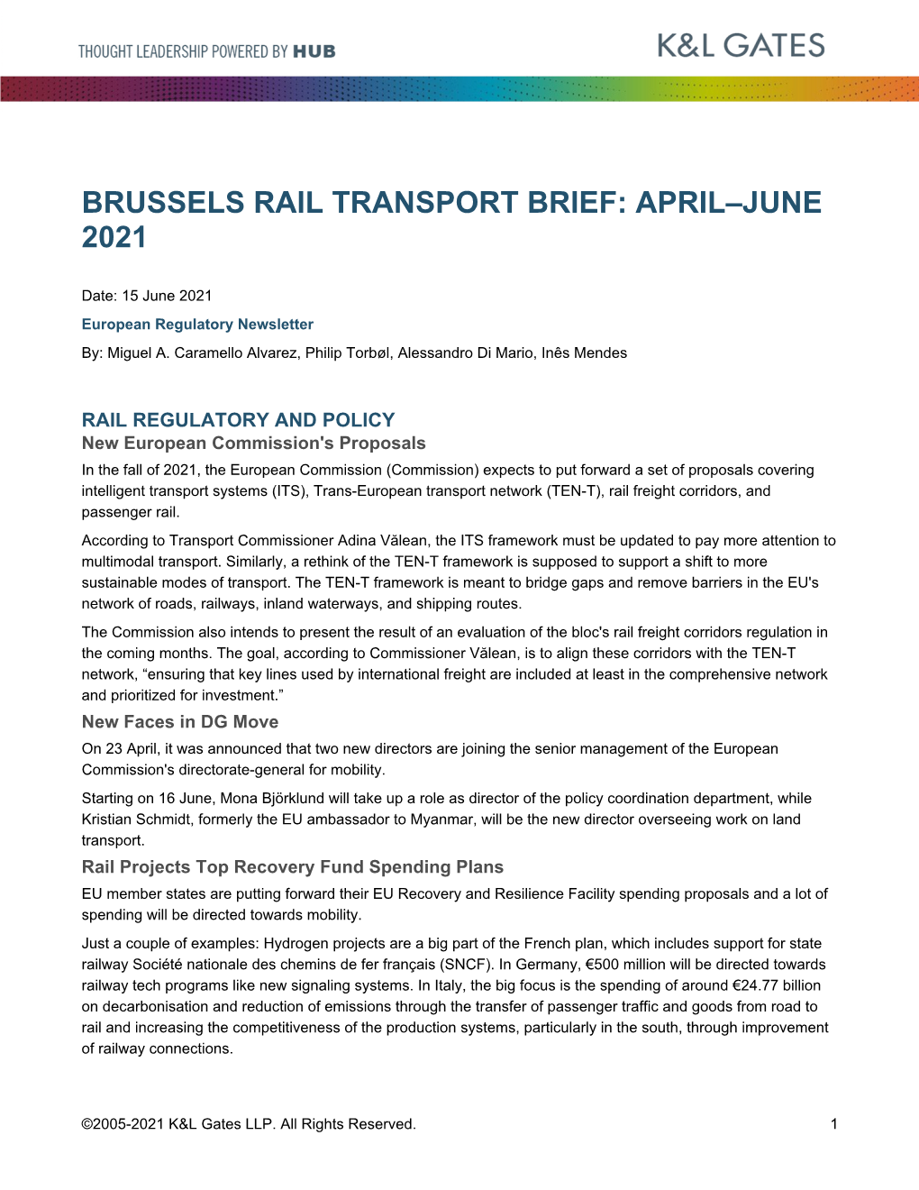 Brussels Rail Transport Brief: April–June 2021