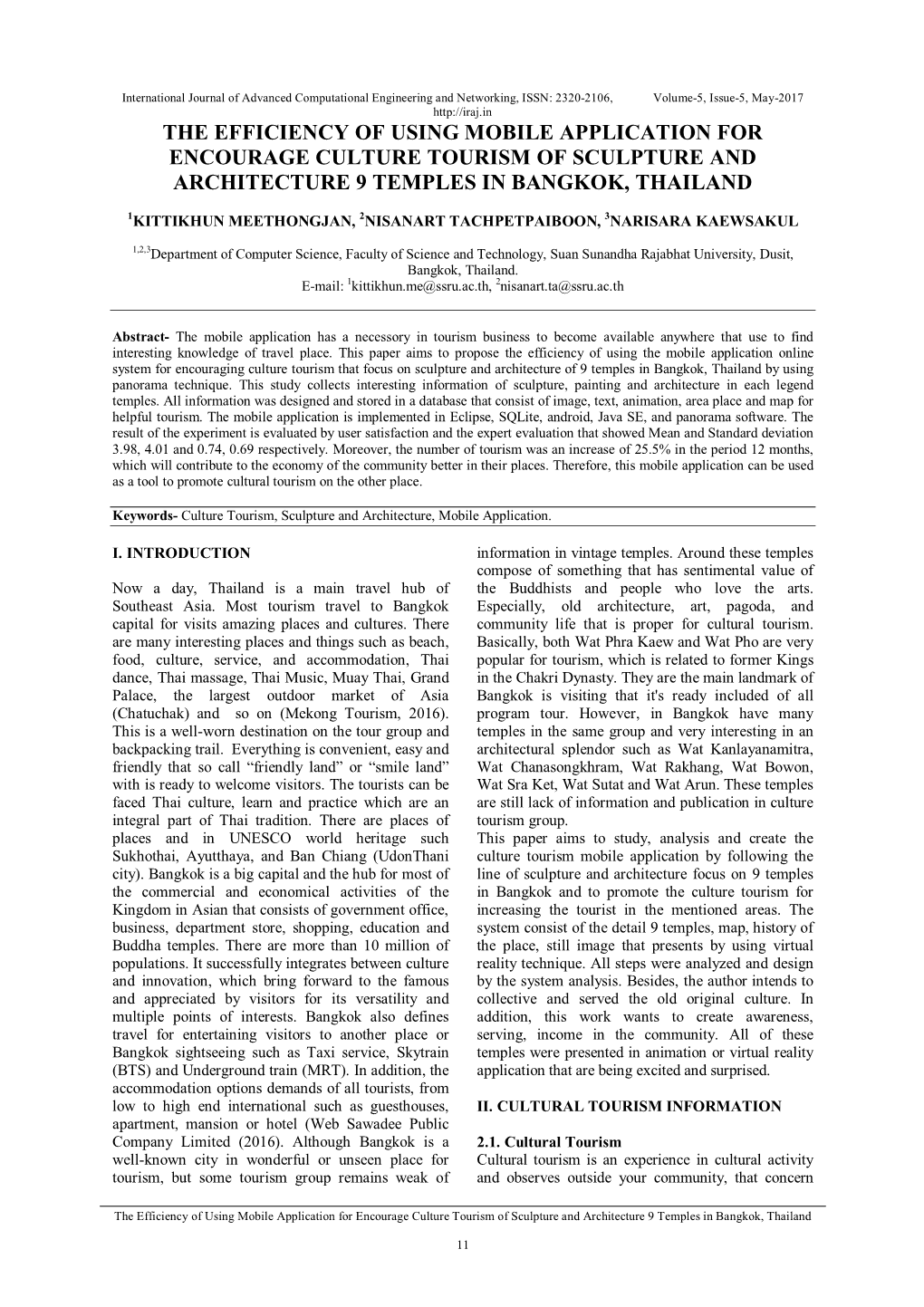 The Efficiency of Using Mobile Application for Encourage Culture Tourism of Sculpture and Architecture 9 Temples in Bangkok, Thailand