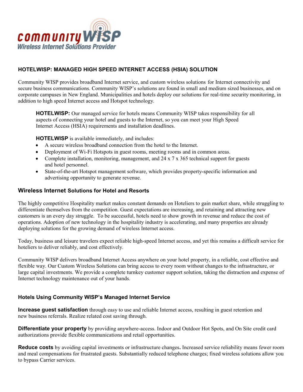 COMMUNITY WISP Provides Custom Wireless Solutions by Delivering High Speed Internet