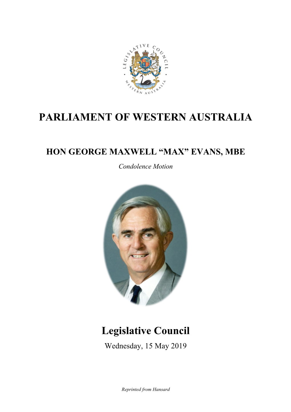 PARLIAMENT of WESTERN AUSTRALIA Legislative Council