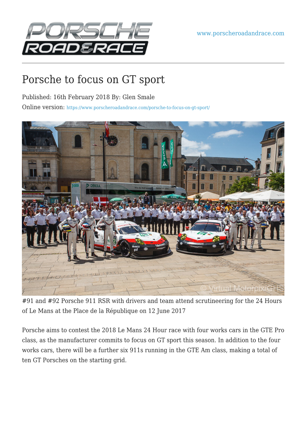 Porsche to Focus on GT Sport