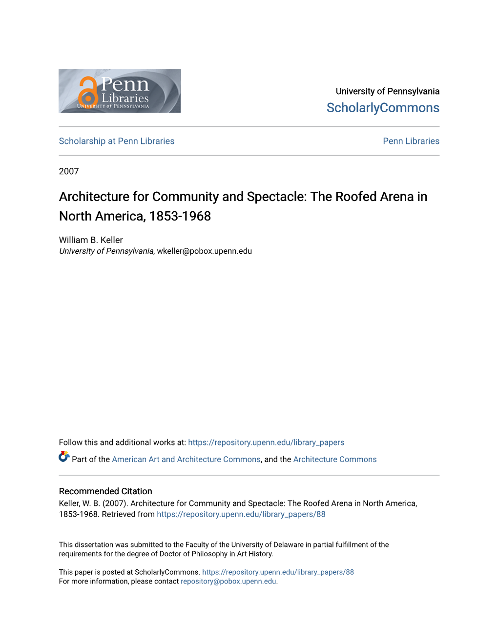 Architecture for Community and Spectacle: the Roofed Arena in North America, 1853-1968