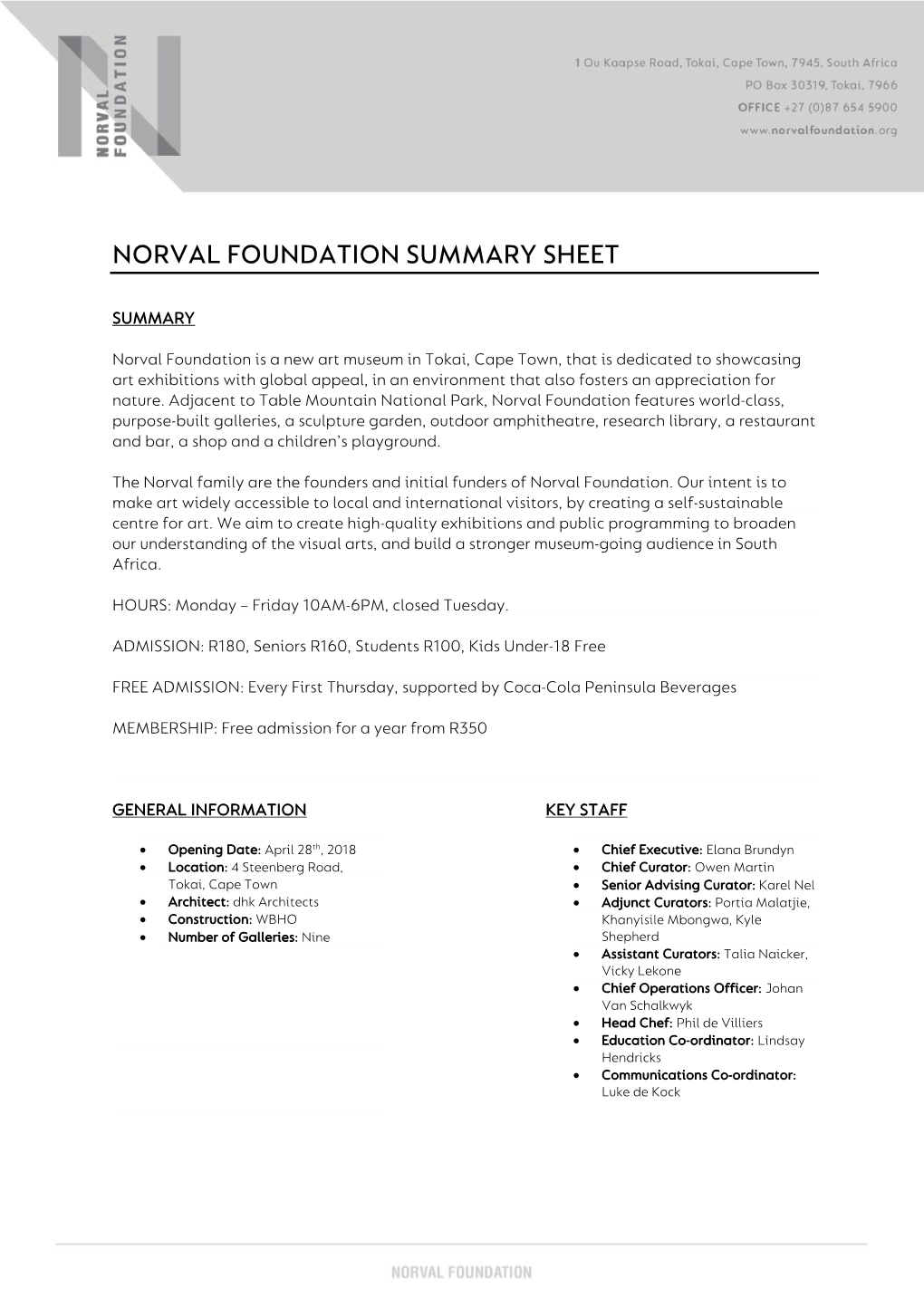 Norval Foundation Summary Sheet