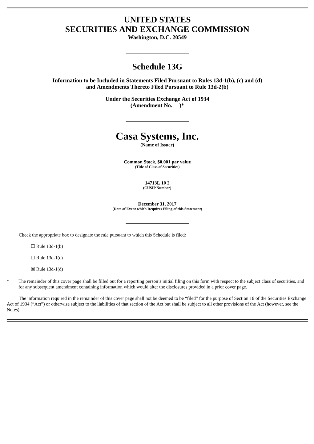 Casa Systems, Inc. (Name of Issuer)