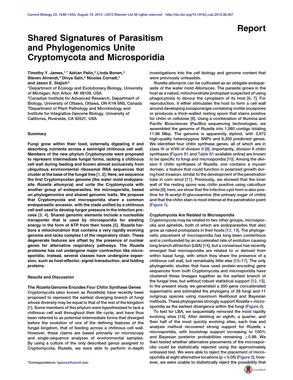 Shared Signatures of Parasitism and Phylogenomics Unite Cryptomycota and Microsporidia