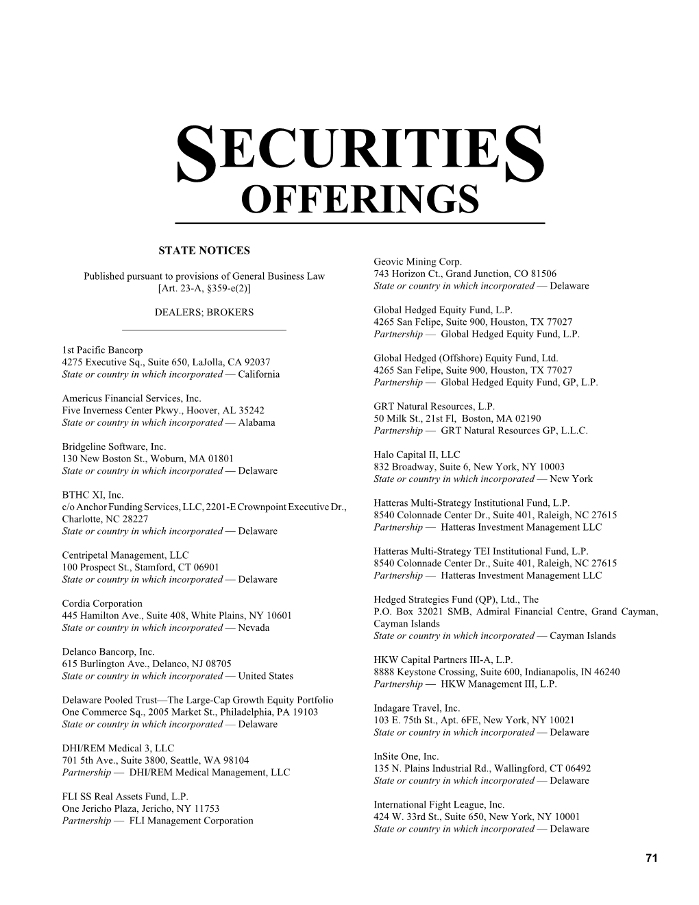 Securities Offerings