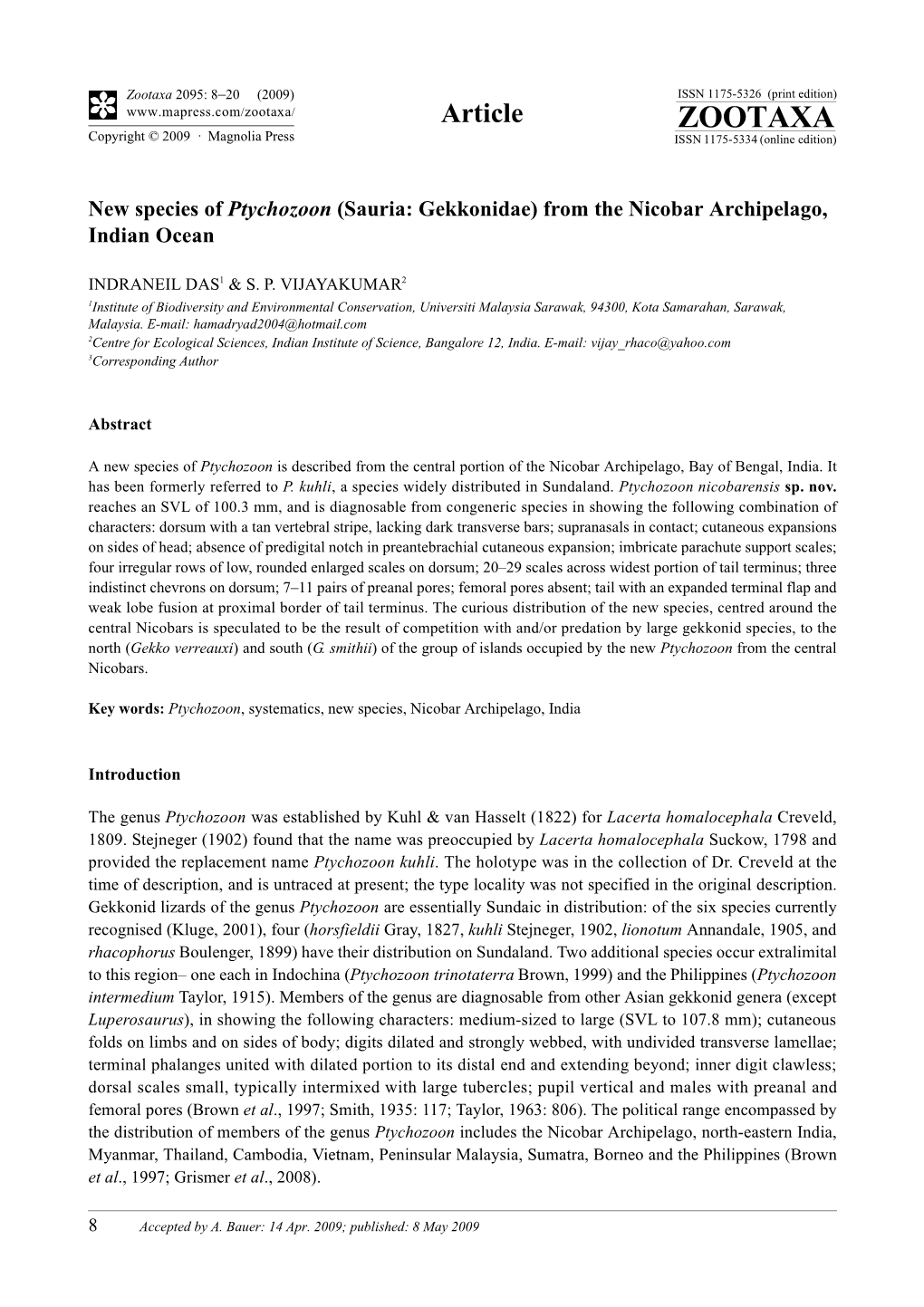 Zootaxa, New Species of Ptychozoon (Sauria: Gekkonidae) from the Nicobar Archipelago