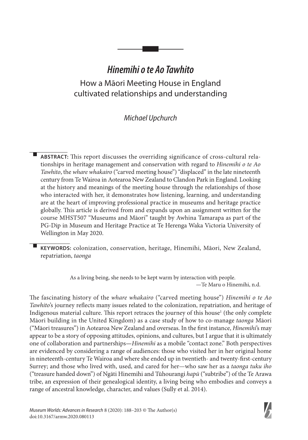 Nnn Hinemihi O Te Ao Tawhito How a Māori Meeting House in England Cultivated Relationships and Understanding