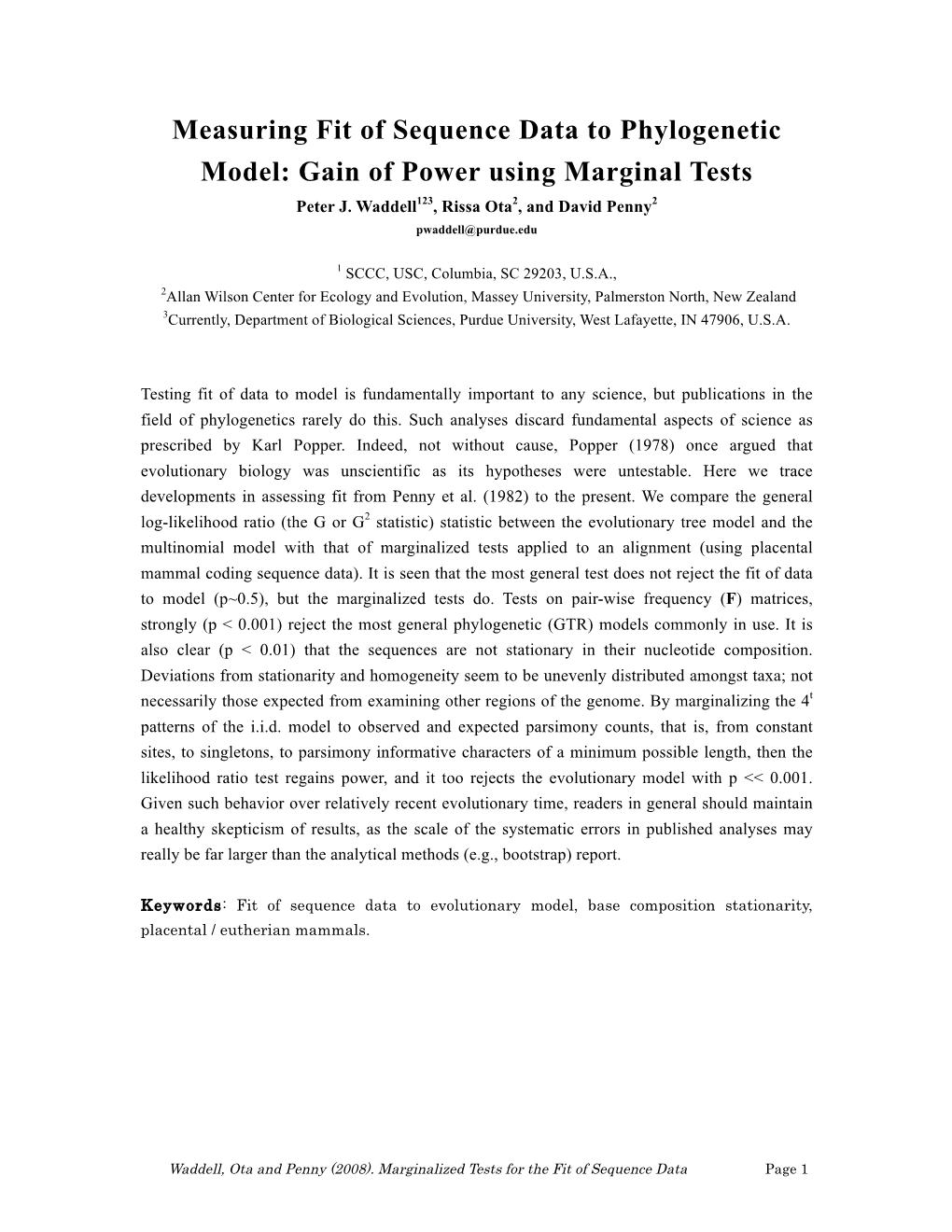 Measuring Fit of Sequence Data to Phylogenetic Model: Gain of Power Using Marginal Tests Peter J