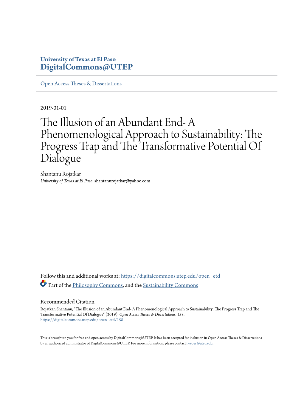 A Phenomenological Approach to Sustainability: the Progress Trap