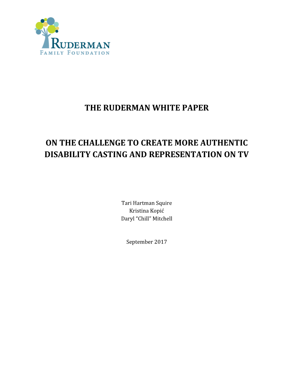 The Ruderman White Paper on the Challenge to Create More Authentic Disability Casting and Representation on Tv