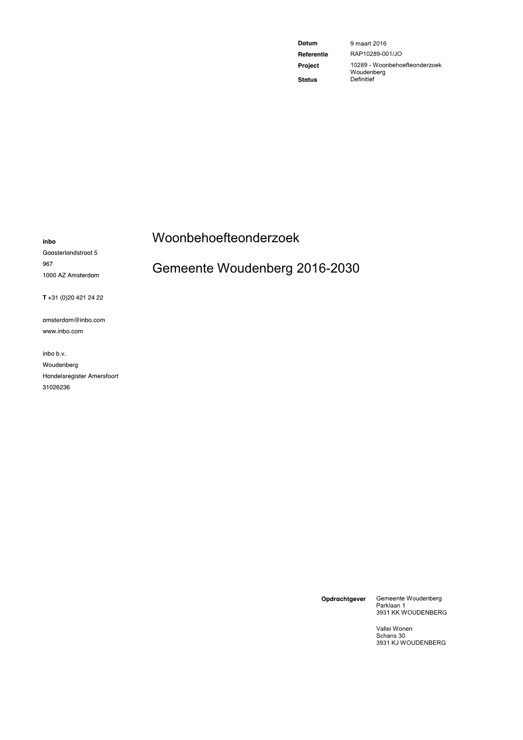 Woonbehoefteonderzoek Gemeente Woudenberg 2016-2030