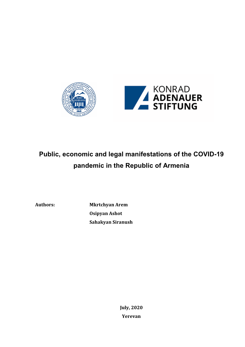 Public, Economic and Legal Manifestations of the COVID-19 Pandemic in the Republic of Armenia