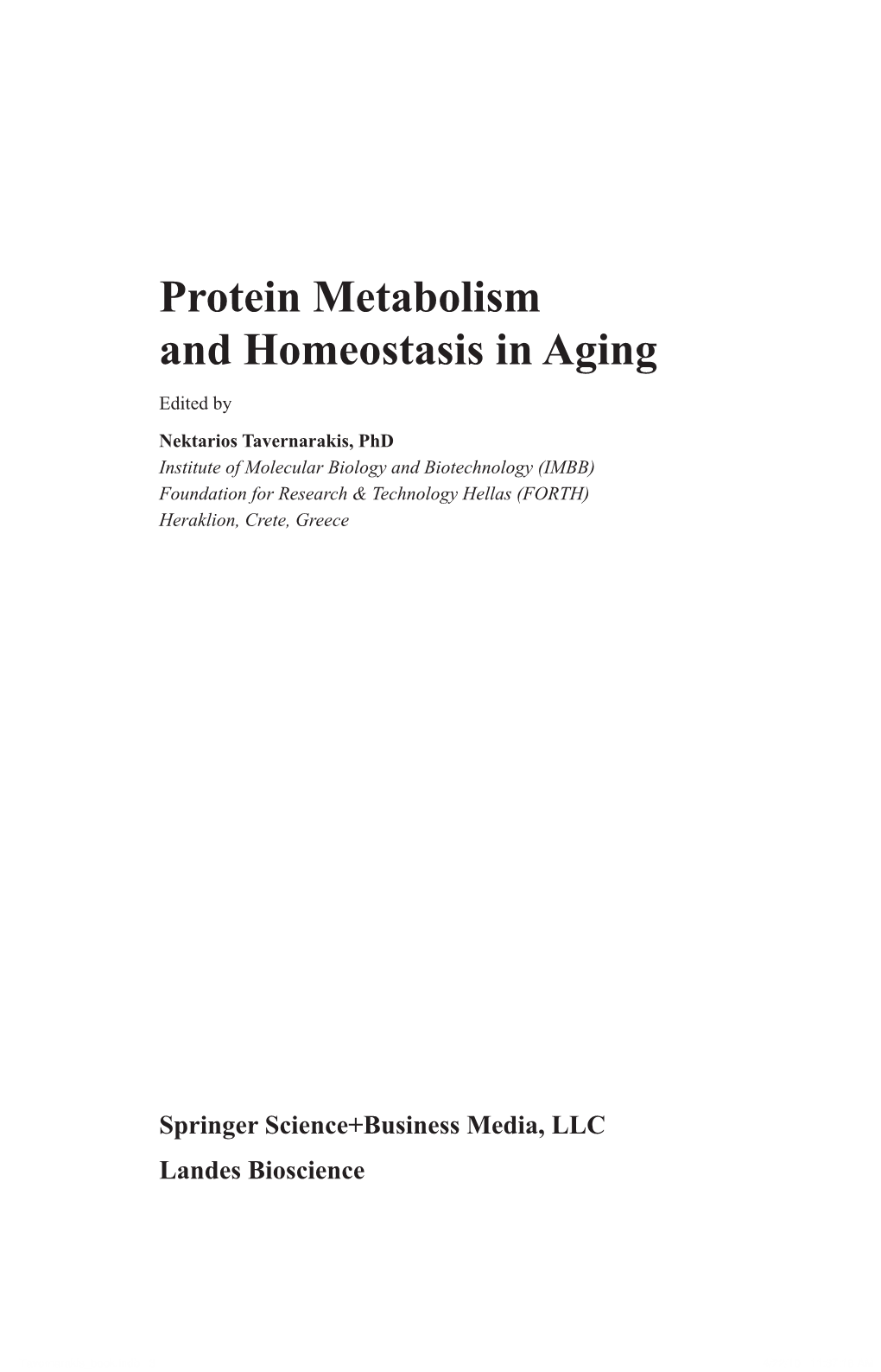 Protein Metabolism and Homeostasis in Aging