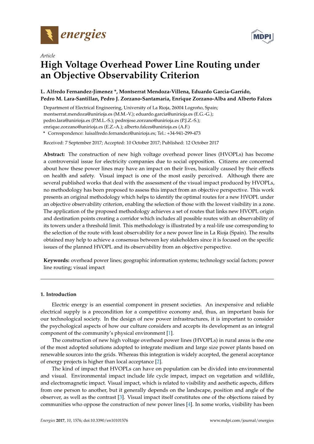 High Voltage Overhead Power Line Routing Under an Objective Observability Criterion