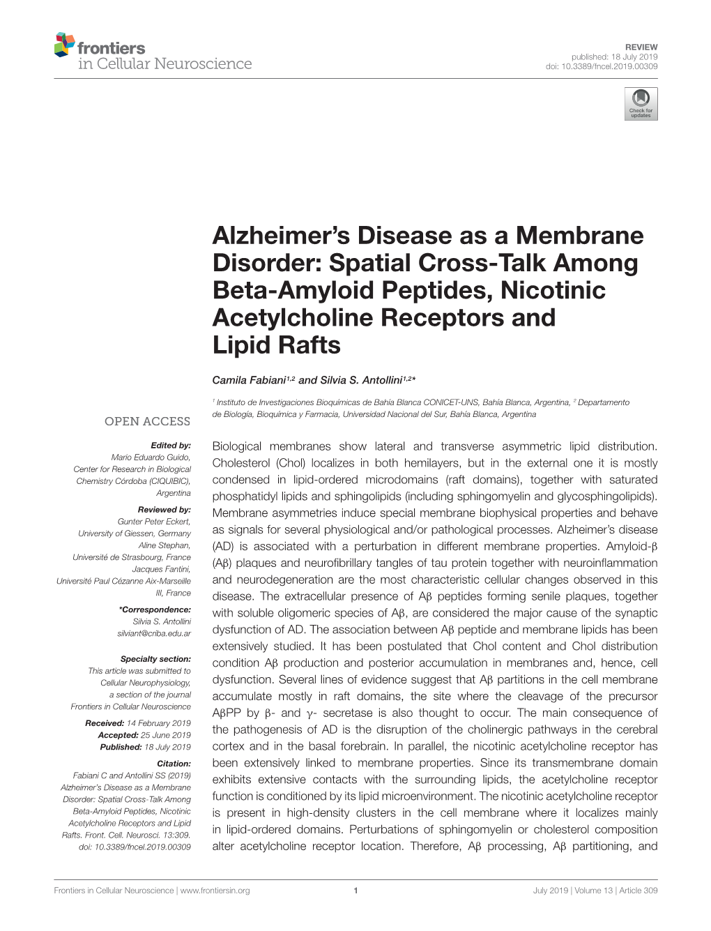 Alzheimer's Disease As a Membrane Disorder