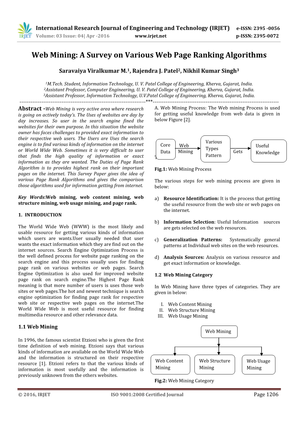 A Survey on Various Web Page Ranking Algorithms