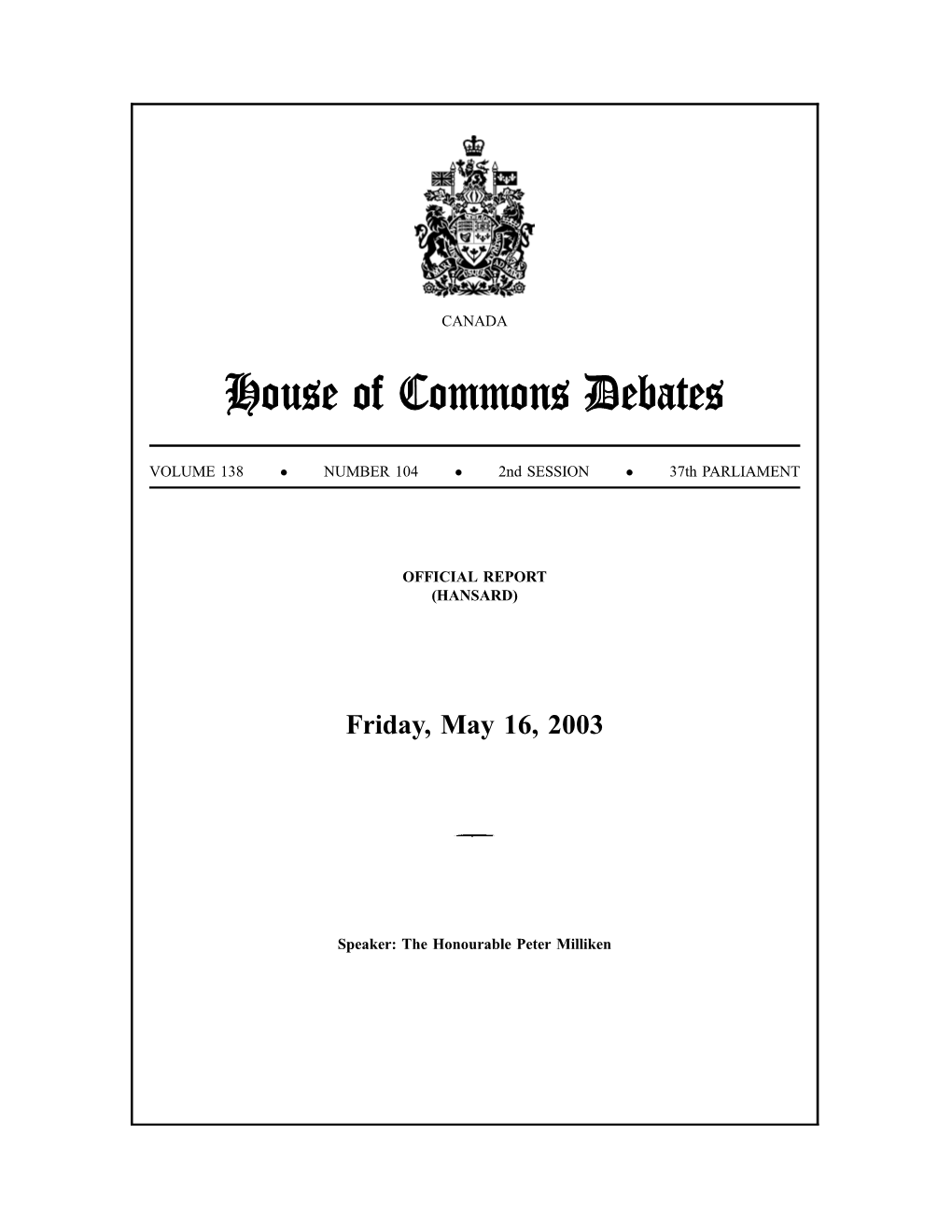 House of Commons Debates