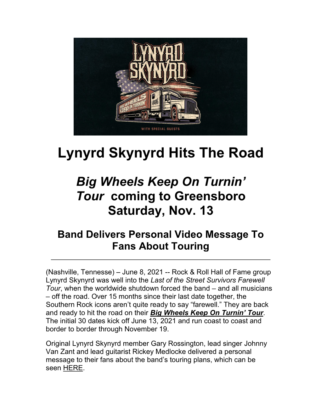 Lynyrd Skynyrd Hits the Road