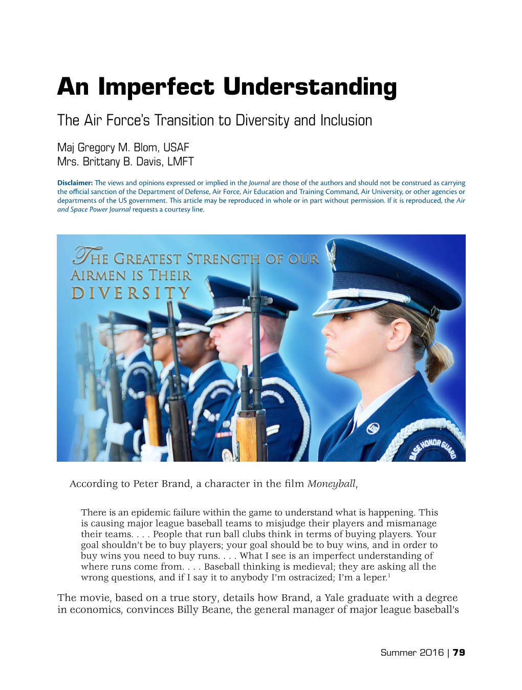 An Imperfect Understanding: the Air Force's Transition to Diversity And