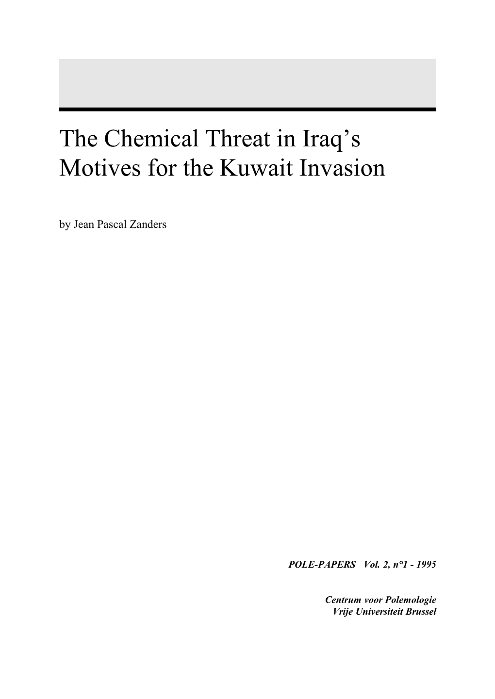 The Chemical Threat in Iraq's Motives for the Kuwait Invasion