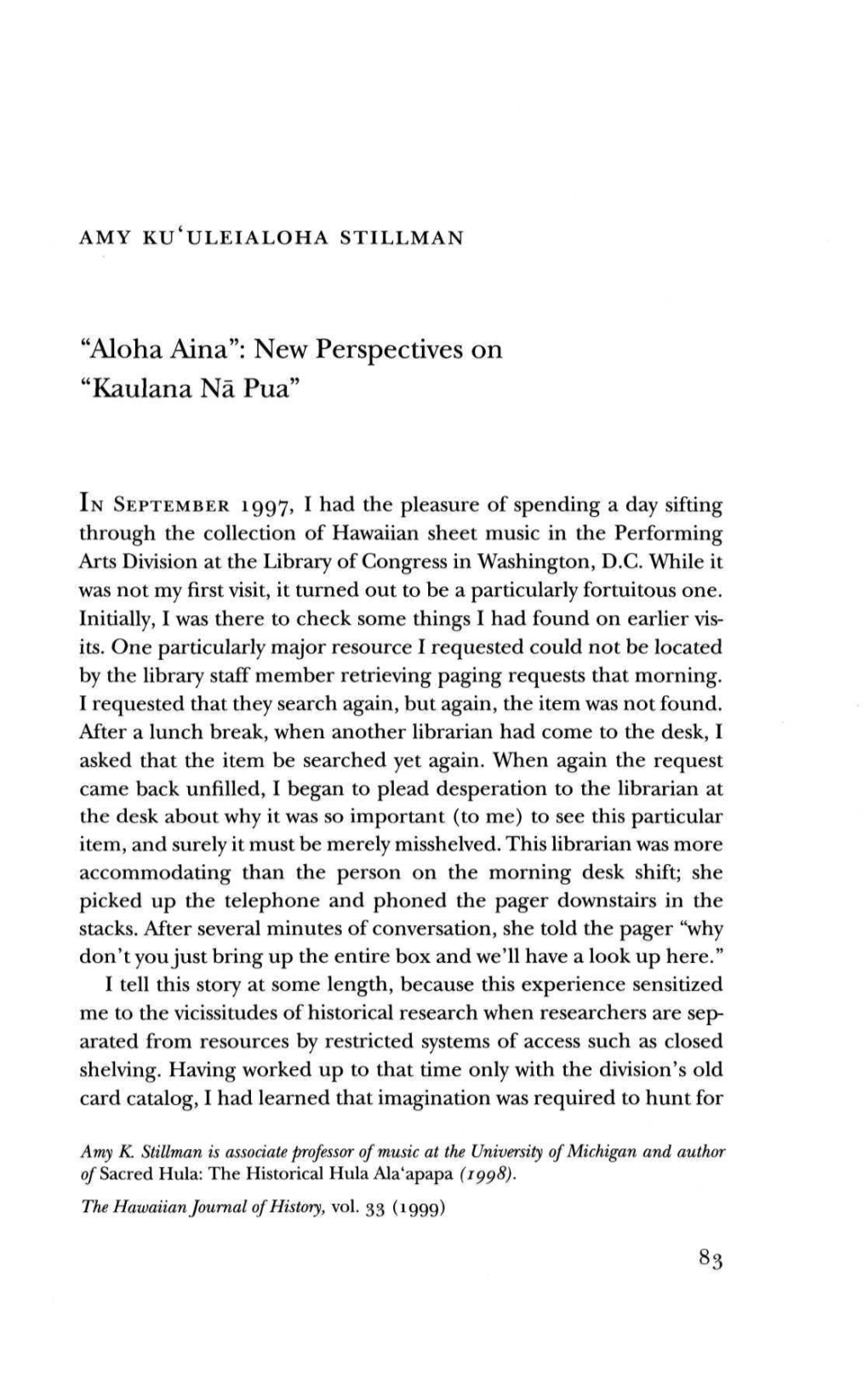 "Aloha Aina": New Perspectives on "Kaulana Na Pua"