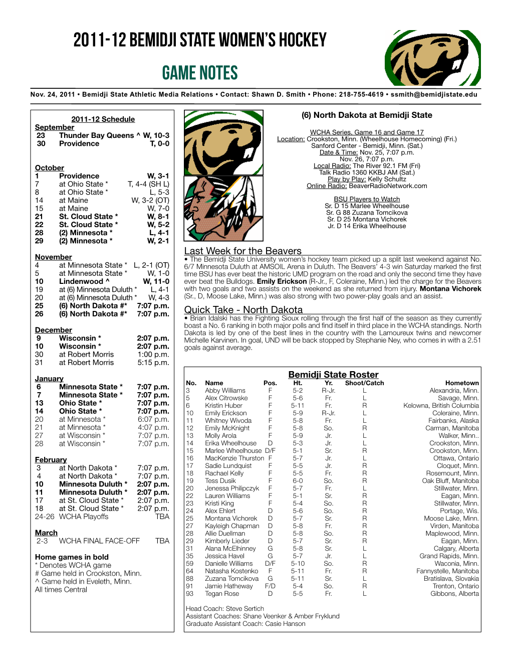2011-12 Bemidji State Women's Hockey Game Notes