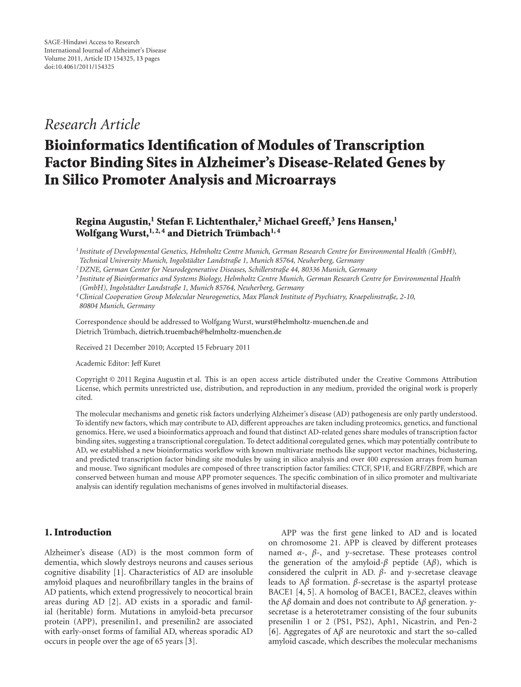 Research Article Bioinformatics Identification of Modules Of
