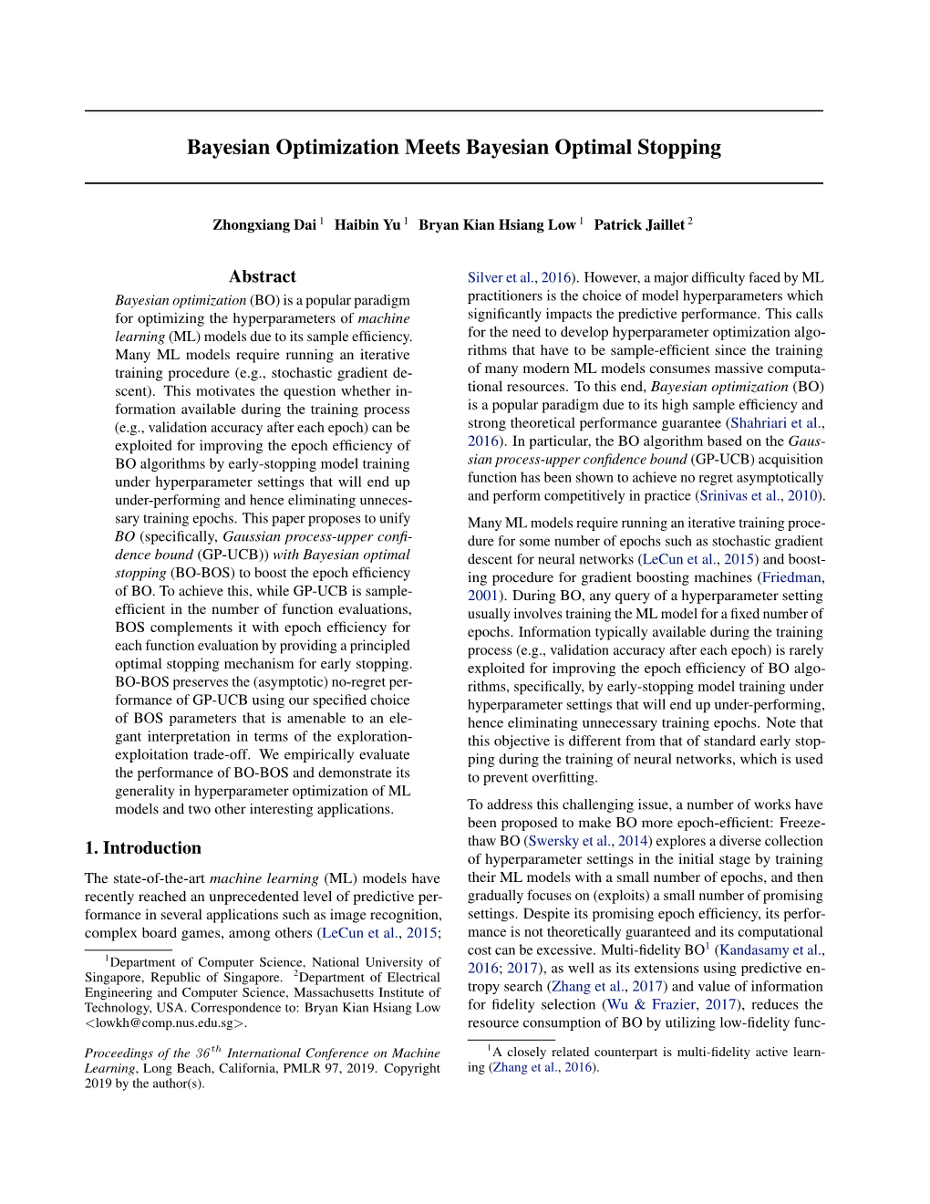 Bayesian Optimization Meets Bayesian Optimal Stopping