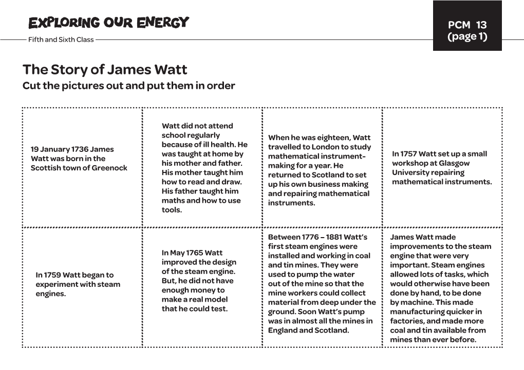The Story of James Watt Cut the Pictures out and Put Them in Order