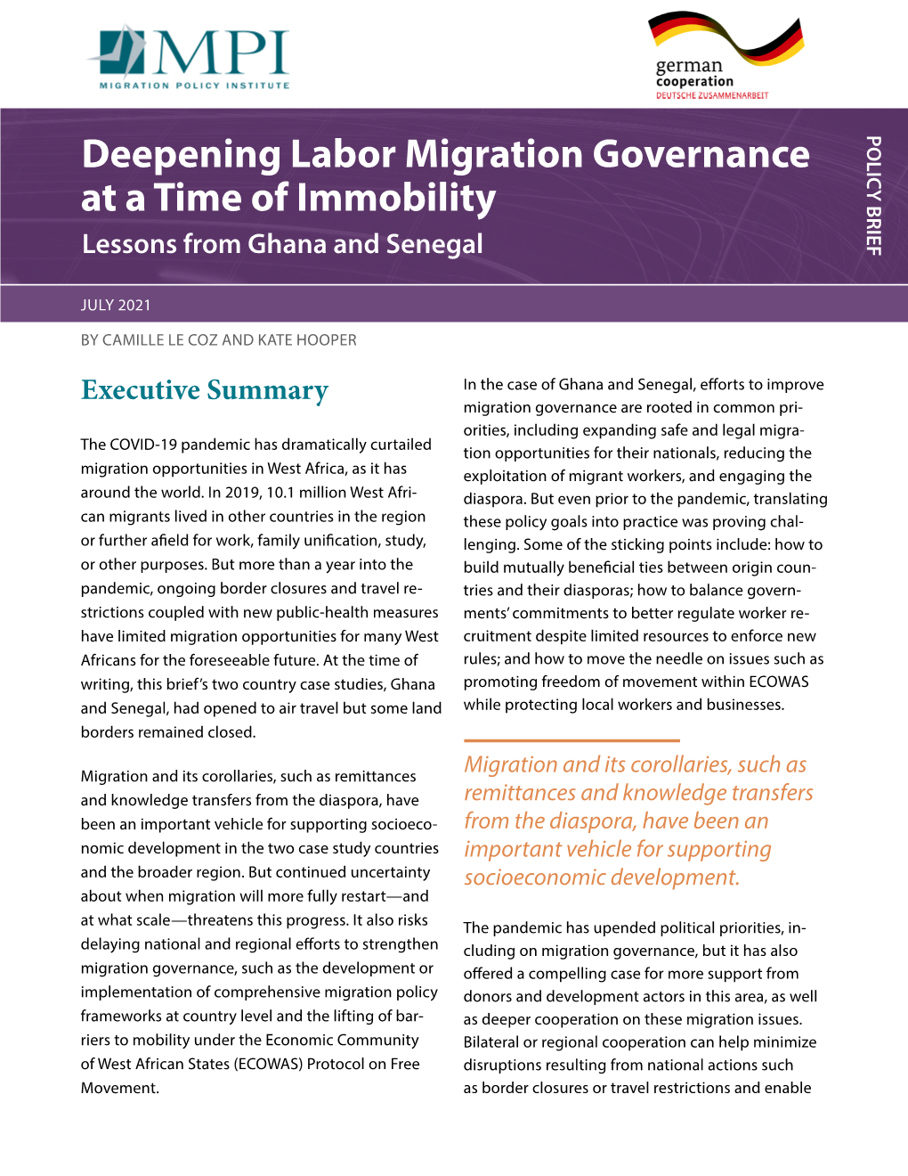 Deepening Labor Migration Governance at a Time of Immobility: Lessons from Ghana and Senegal