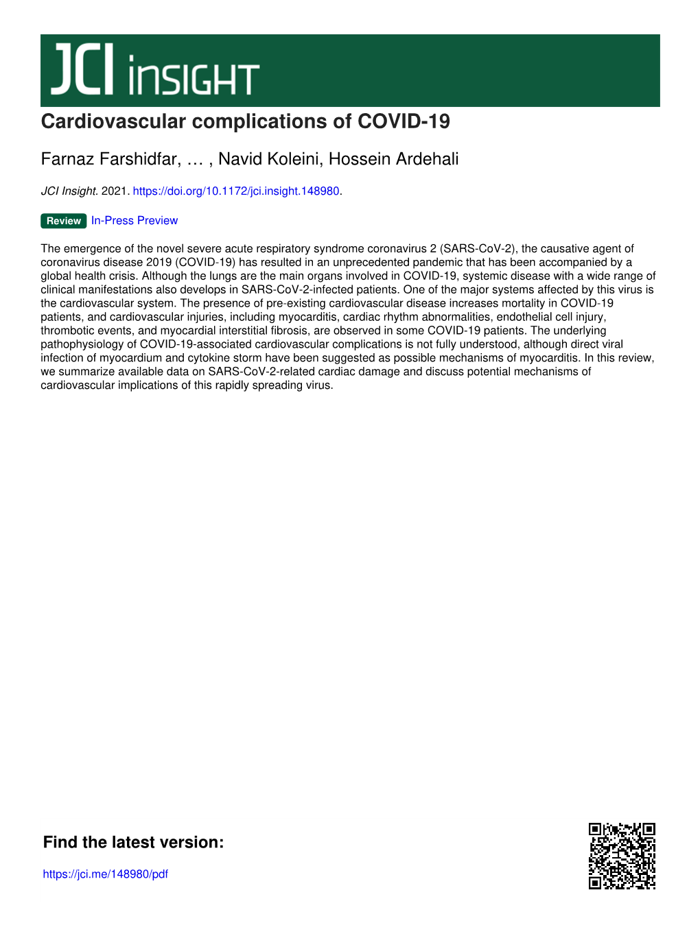 Cardiovascular Complications of COVID-19