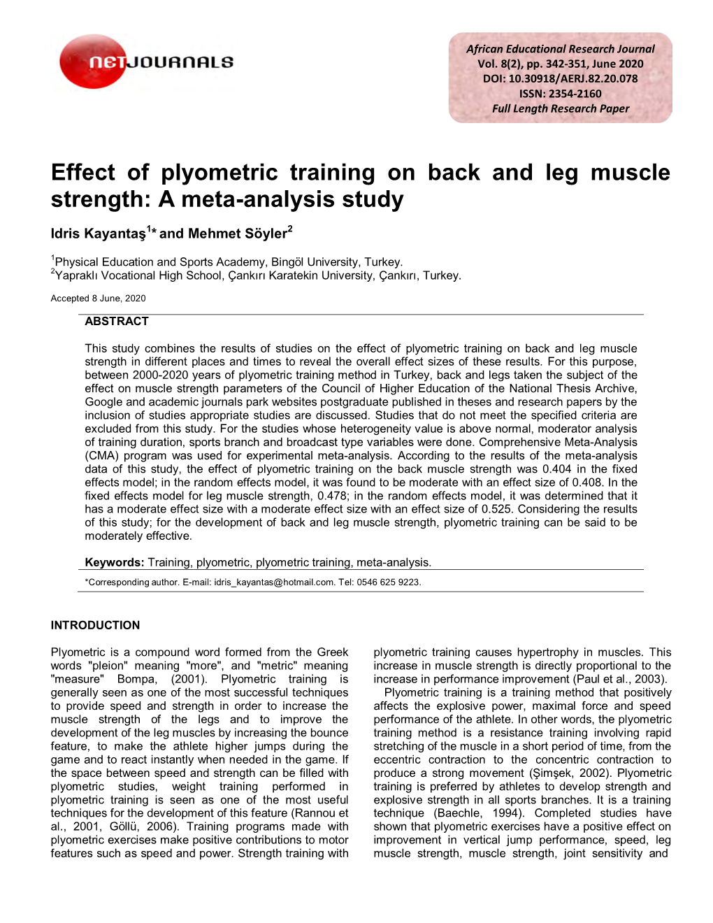 Effect of Plyometric Training on Back and Leg Muscle Strength: a Meta-Analysis Study
