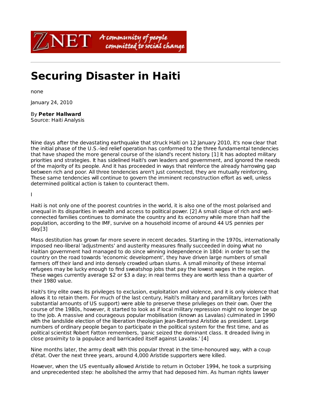 Securing Disaster in Haiti None