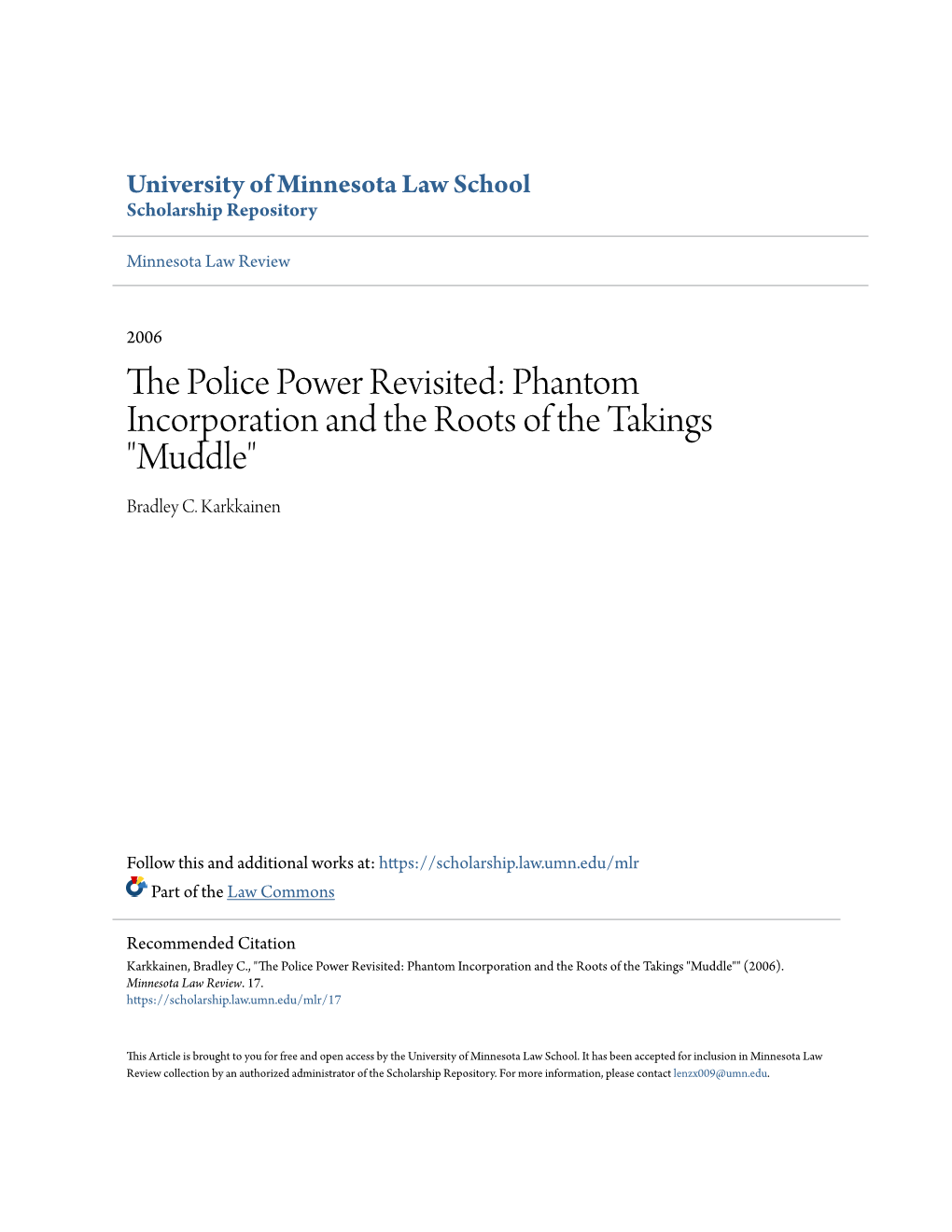 The Police Power Revisited: Phantom Incorporation and the Roots of the Takings “Muddle”