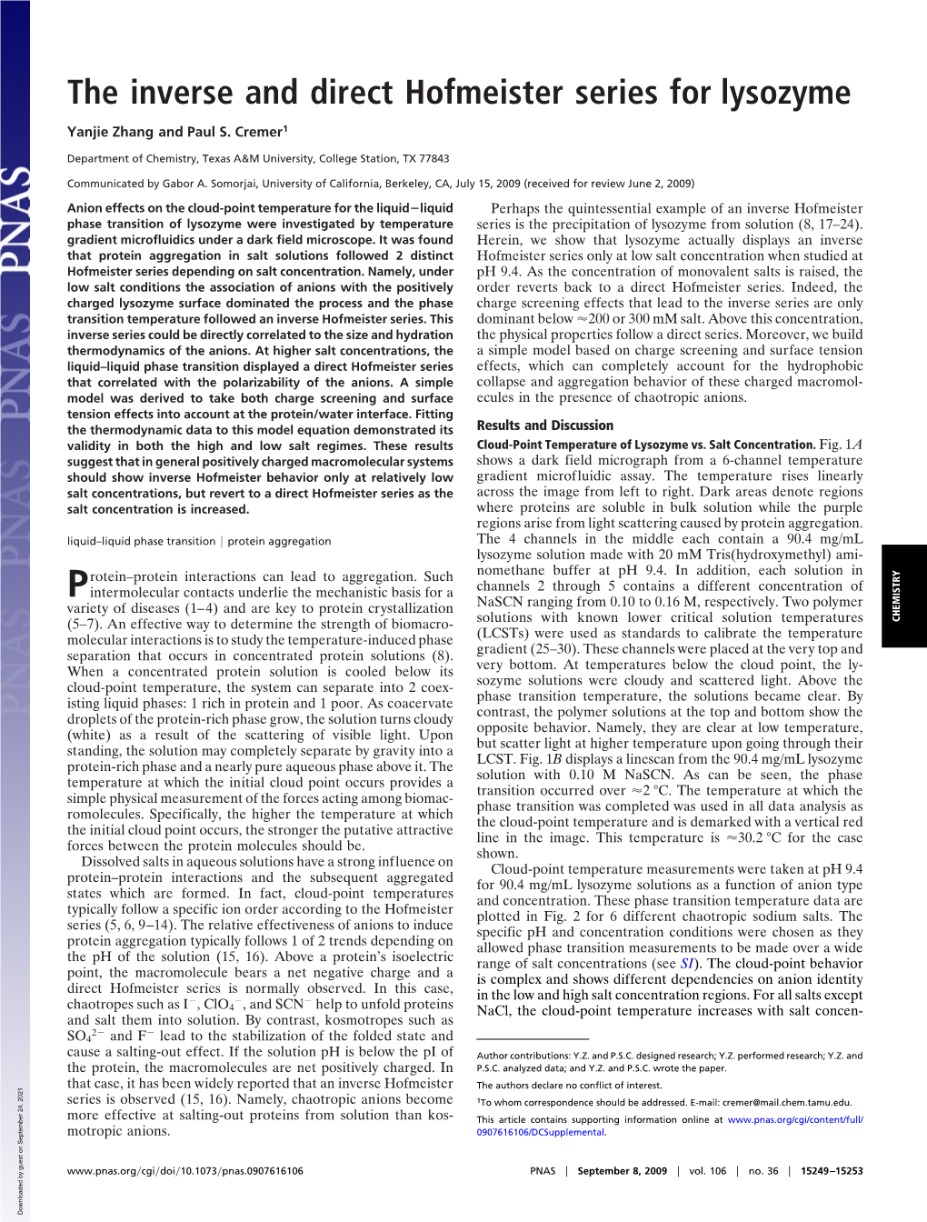 The Inverse and Direct Hofmeister Series for Lysozyme