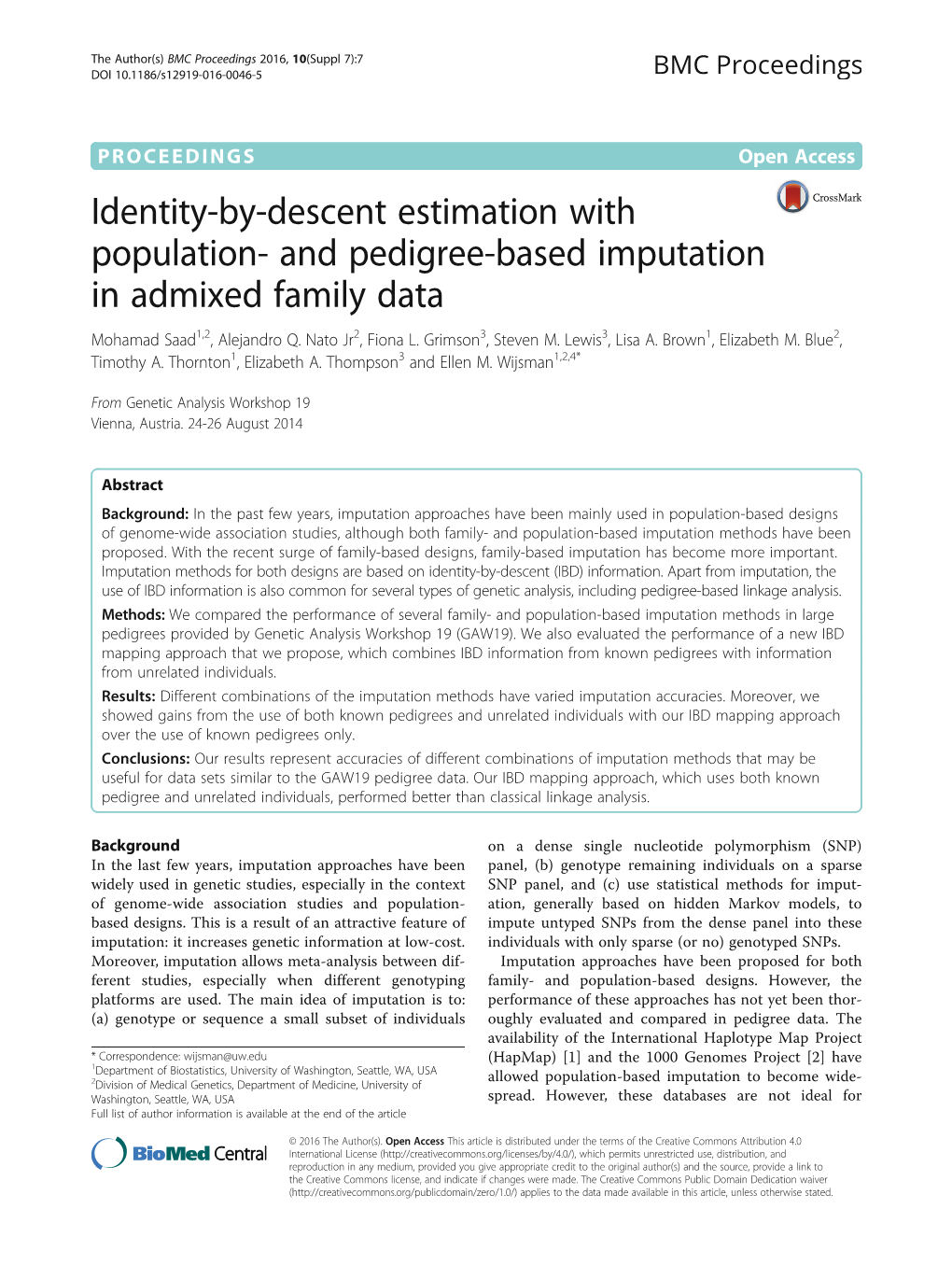 Identity-By-Descent Estimation with Population- and Pedigree-Based Imputation in Admixed Family Data Mohamad Saad1,2, Alejandro Q