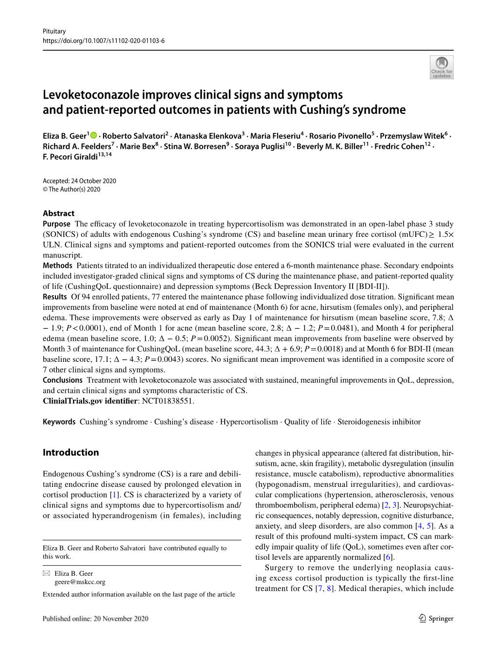 Levoketoconazole Improves Clinical Signs and Symptoms and Patient-Reported Outcomes in Patients with Cushing's Syndrome