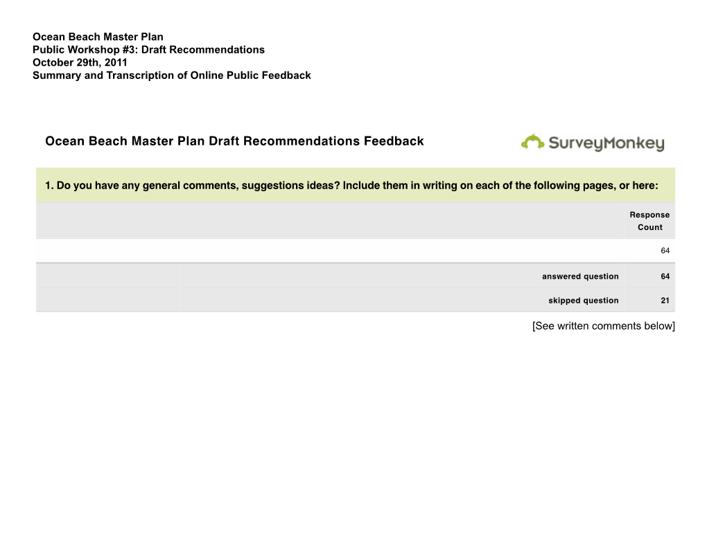 Ocean Beach Master Plan Draft Recommendations Feedback
