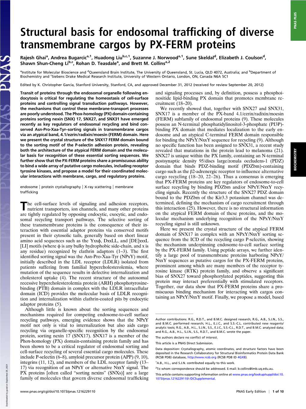 Structural Basis for Endosomal Trafficking of Diverse Transmembrane Cargos by PX-FERM Proteins