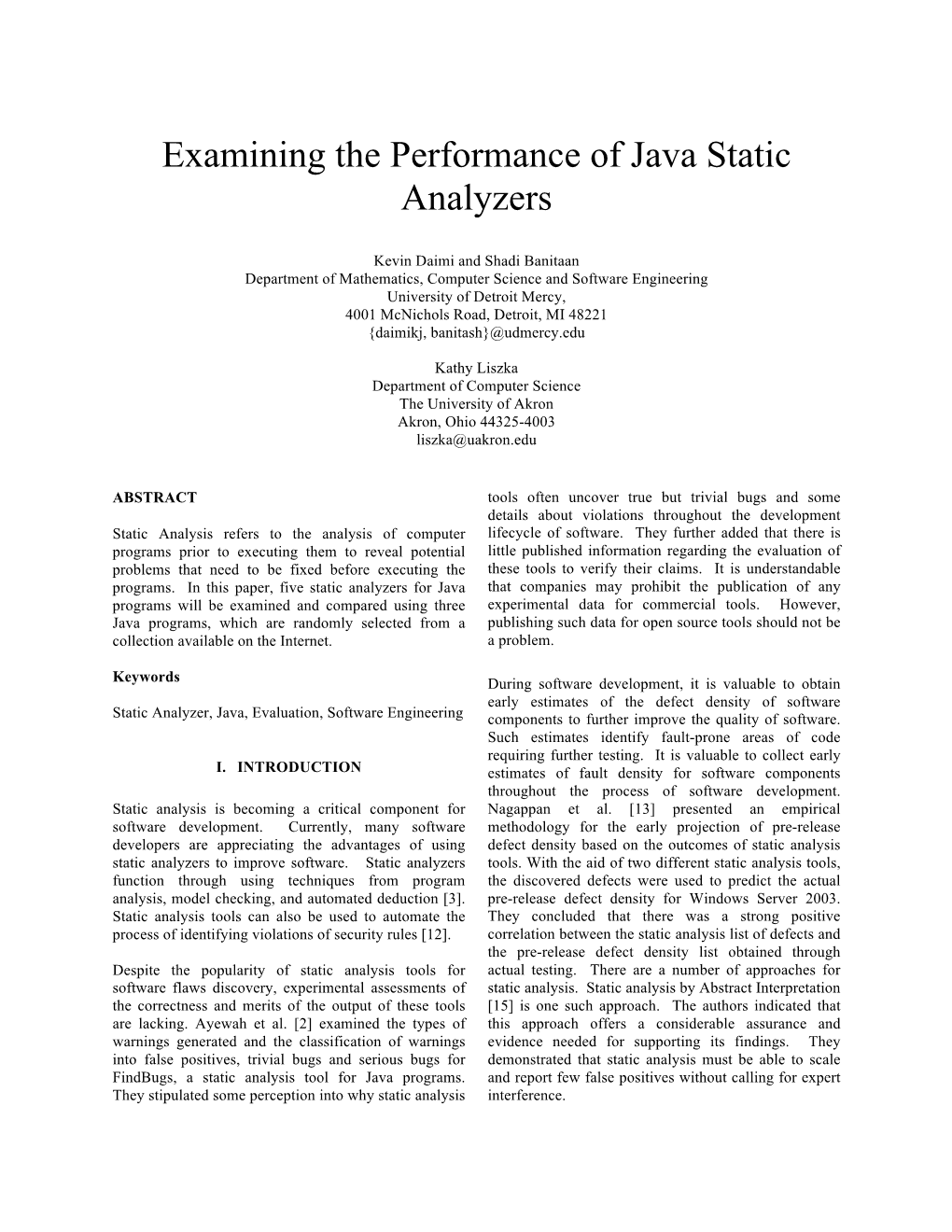 Examining the Performance of Java Static Analyzers