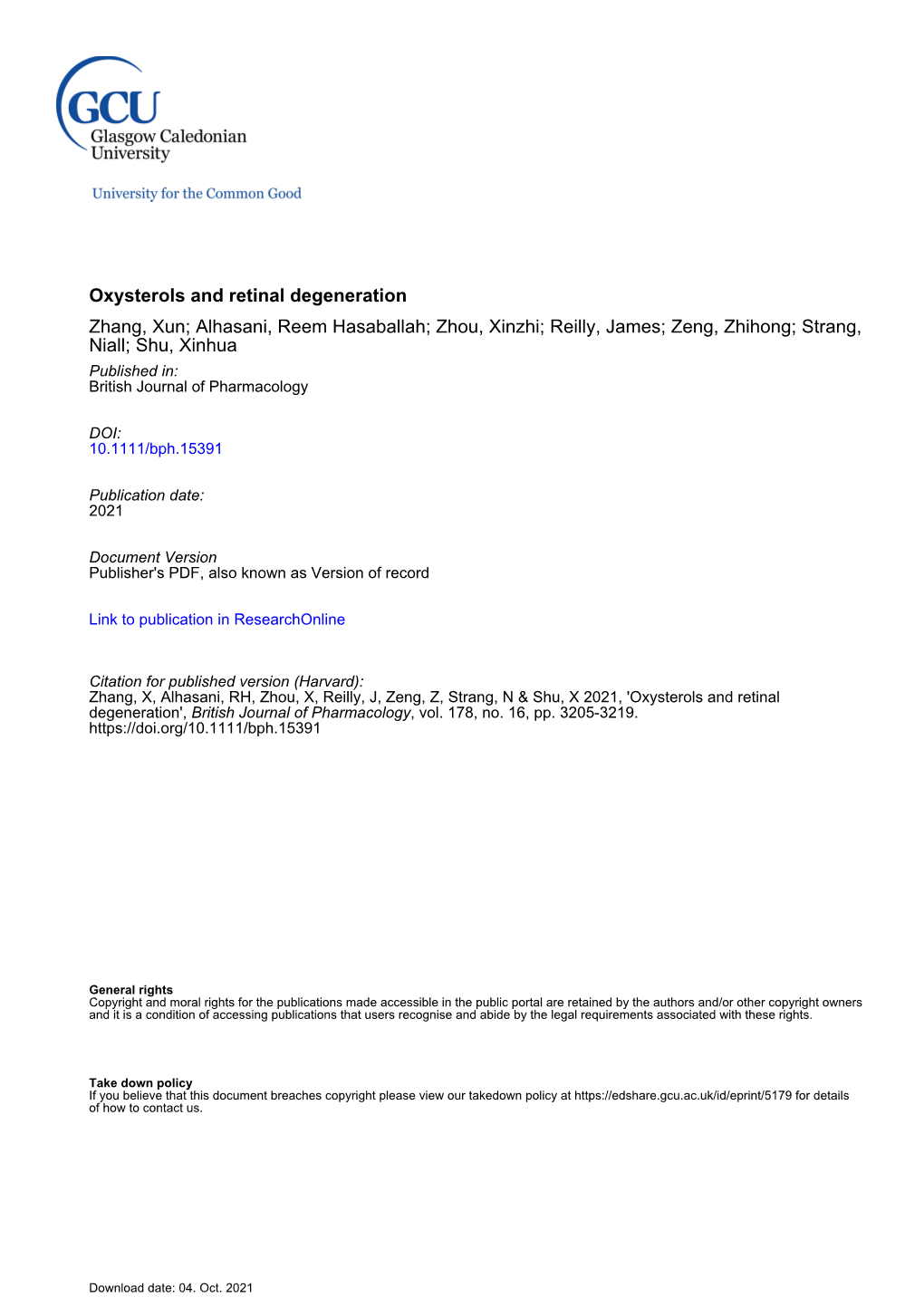 Oxysterols and Retinal Degeneration