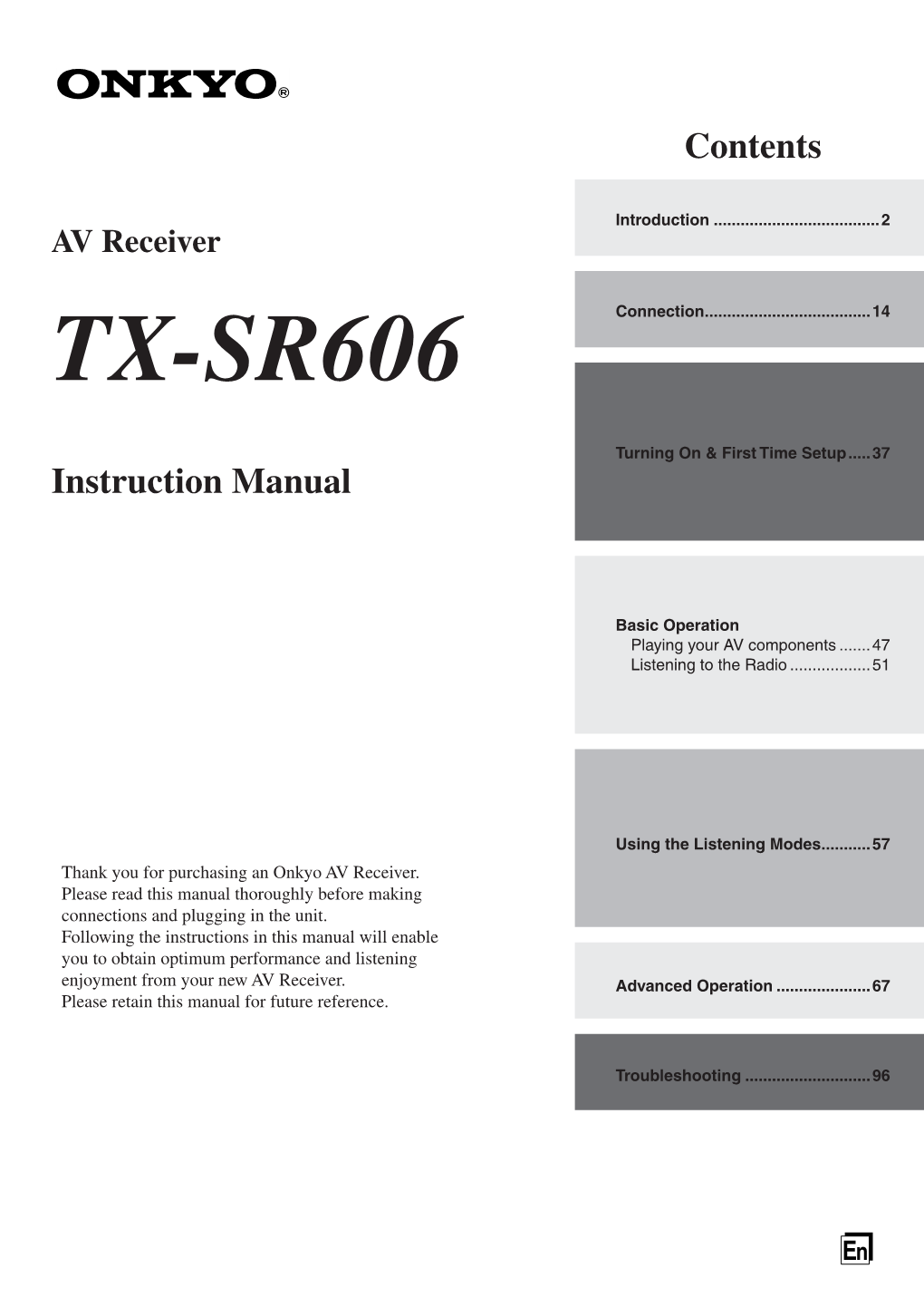 En AV Receiver TX-SR606 Instruction Manual