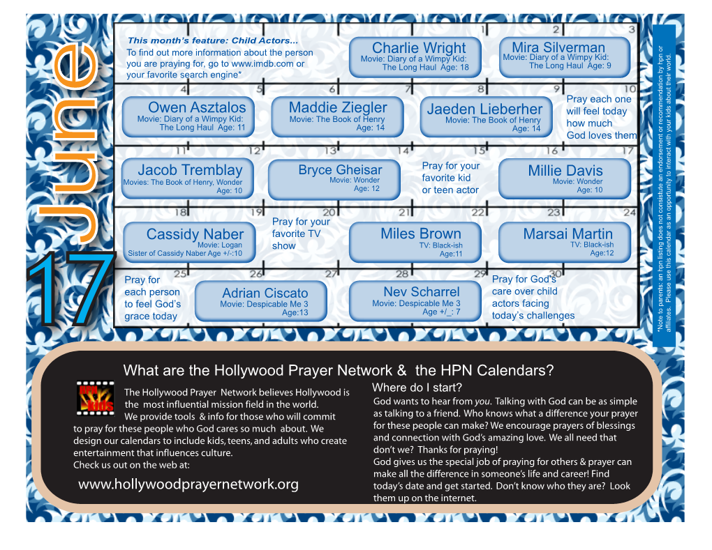 What Are the Hollywood Prayer Network & the HPN Calendars? Miles Brown Marsai Martin Jaeden