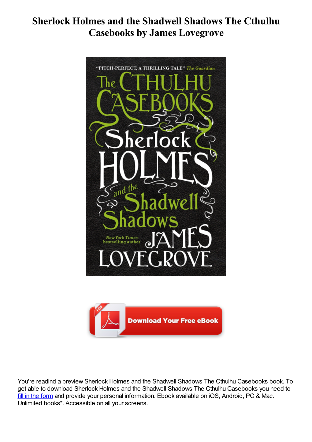 Sherlock Holmes and the Shadwell Shadows the Cthulhu Casebooks by James Lovegrove