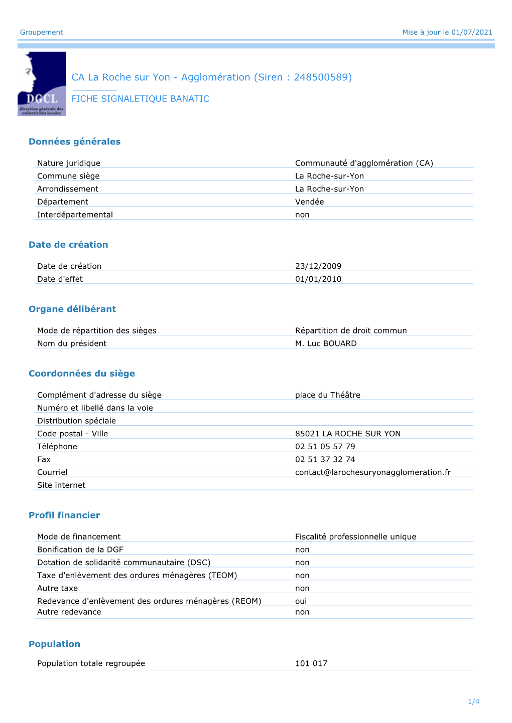 CA La Roche Sur Yon - Agglomération (Siren : 248500589)