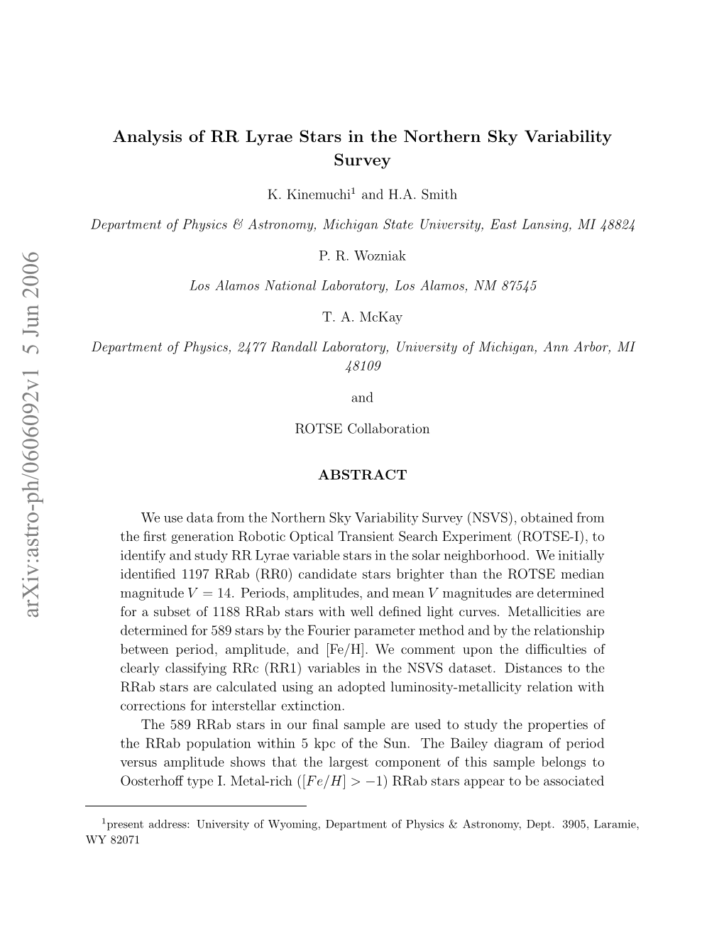 Arxiv:Astro-Ph/0606092V1 5 Jun 2006